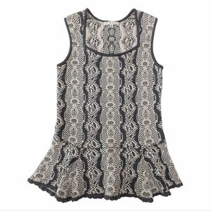 CAbi Knit Peplum Sweater Tank Top Size M Gray Cream Chic Stretchy Brunch Spring